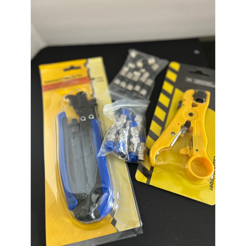 Coaxial Cable Tool Kit Blue Compression Crimper Stripper F Connectors